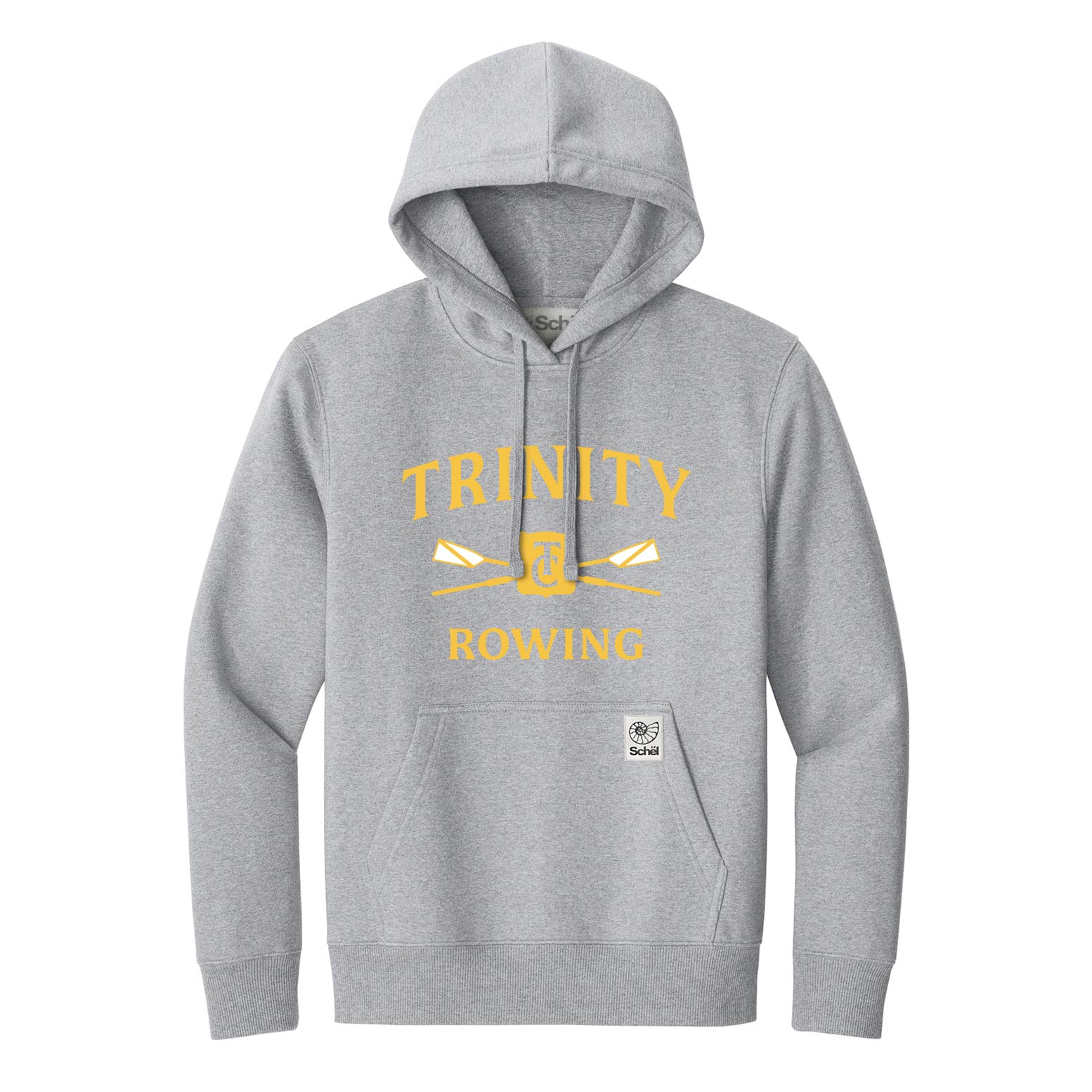 Trinity Rowing Gray hoodie with yellow logo